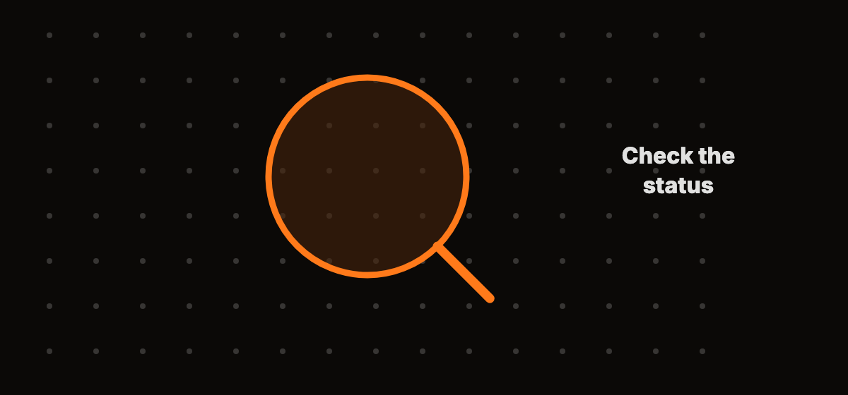 A magnifying lens drawn as an orange circle over a faint grid of dots on a dark background