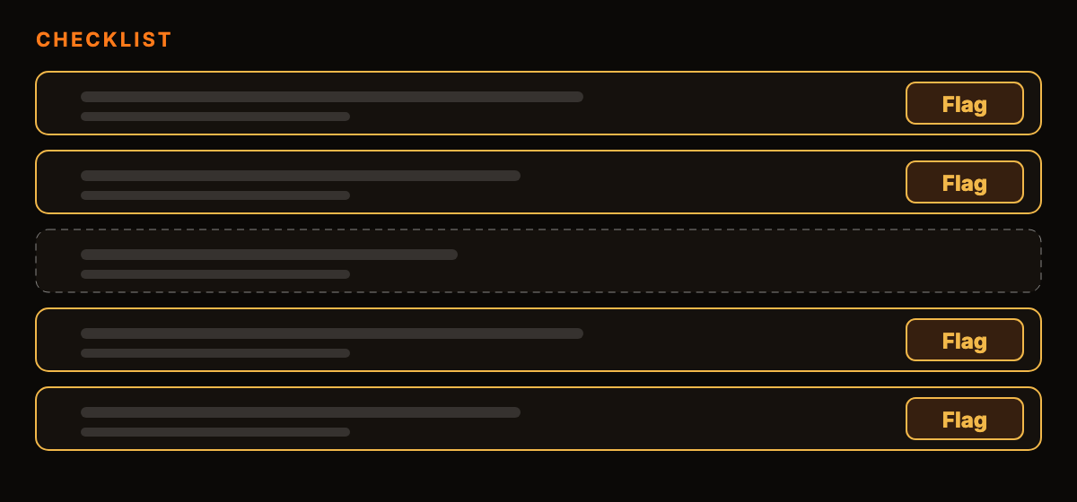 An abstract checklist graphic with flagged rows and one row left unmarked