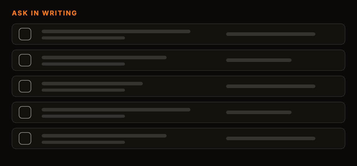 An abstract checklist graphic with empty boxes beside short lines of text